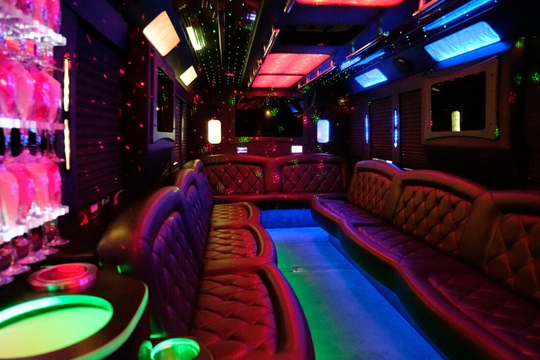 MiniCoach Limo Bus interior, lounge and bar area